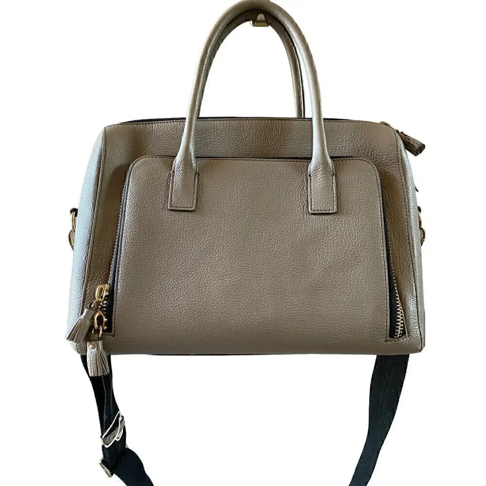 Anya Hindmarch Pebble Leather Google Eyes Satchel Top Handle Bag Taupe Coral